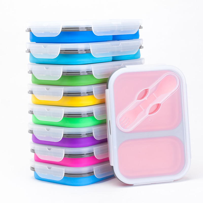 Hot Selling Silicone Lunch Box Portable Kids Bento Box Silicone Food Storage Container With 2 Compartment